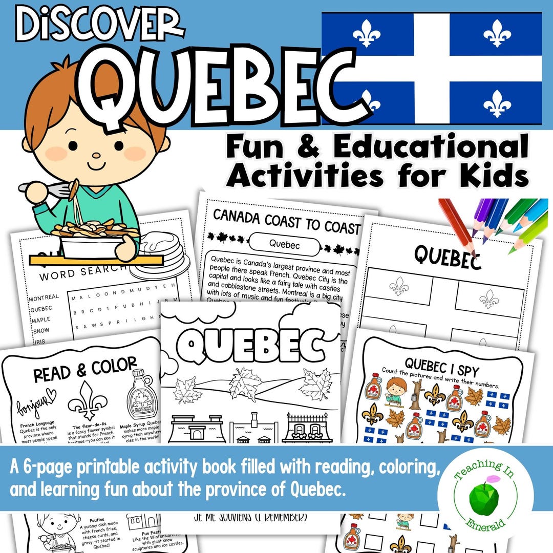 Quebed Activity All About Quebec | Canada Provinces Printable Activity Book for Kids - Etsy
