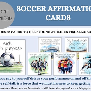 30 druckbare positive Affirmationskarten für Kinder, Selbstwertgefühl, Vertrauen, Motivationskarten, junge Sportler, Fußball