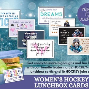 Notas de la lonchera de hockey femenino para niños, afirmaciones positivas, notas alentadoras para niños, descarga instantánea de PDF Notas del almuerzo