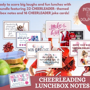 Notas de la lonchera de porristas para niños, Afirmaciones positivas, Notas alentadoras para niños, Descarga instantánea de PDF Notas del almuerzo
