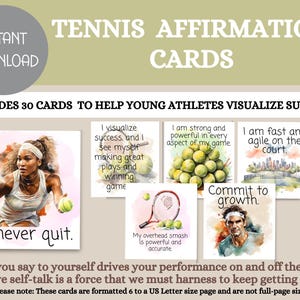 30 cartes d'affirmations positives imprimables pour enfants, estime de soi, confiance en soi, cartes de motivation, jeunes athlètes, tennis, téléchargement immédiat