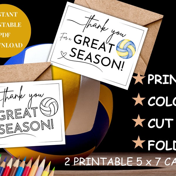 PRINTABLE Volleyball Card, Coloring coach card, Thank you coach, coach appreciation card, Instant download, PDF Printable