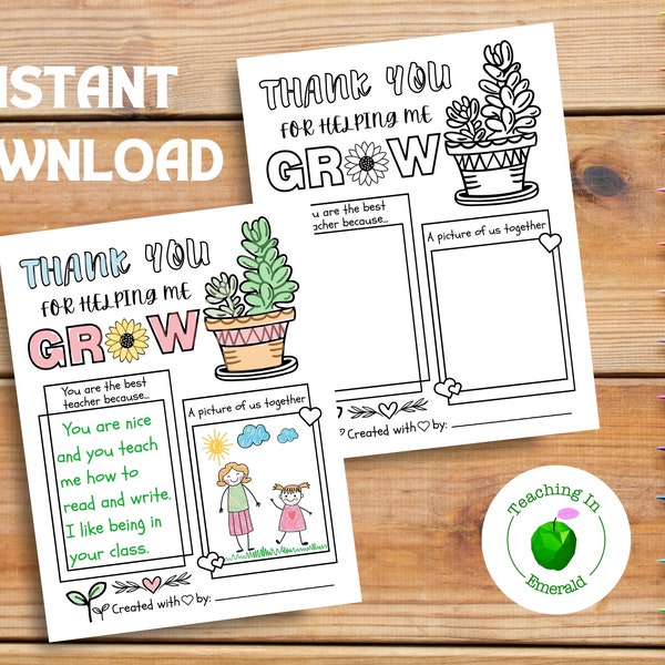 Teacher Appreciation Printable, Teacher Appreciation Week Gift, Thank You Teacher Gift Coloring Pages, Instant Digital Download, Grow