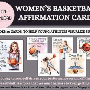 30 cartes d'affirmation positive à imprimer pour enfants, estime de soi, cartes de motivation, jeunes athlètes, basketball féminin, téléchargement PDF