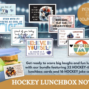 Hockey Lunch Box Notizen für Kinder, positive Affirmationen, ermutigende Notizen für Kinder, sofortiger PDF-Download Notizen zum Mittagessen