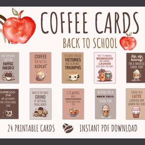 Cartões de café de volta às aulas, cartão de agradecimento para impressão, notas de agradecimento para apreciação de funcionários, apreciação de funcionários, download instantâneo