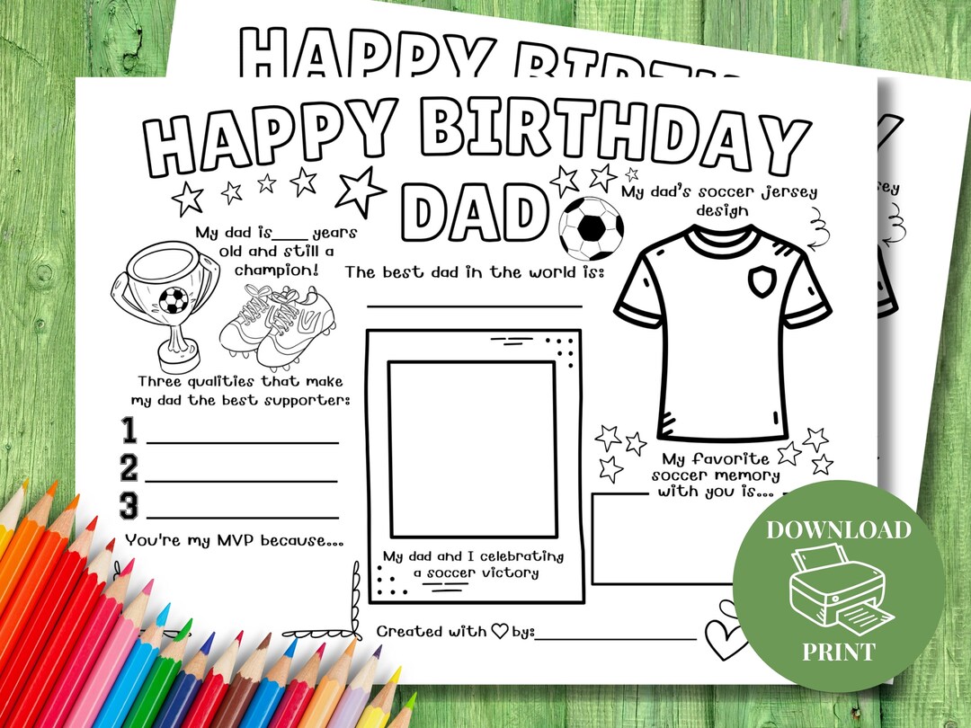 Happy Birthday Dad Soccer Coloring Page, Printable All About Dad, Dad's