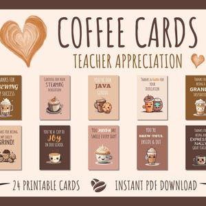 Cartes d'appréciation du professeur de café, carte de remerciement imprimable, notes de remerciement pour l'appréciation de l'employé, appréciation du personnel, téléchargement immédiat