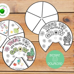 Leraar waardering afdrukbaar, spinnerwiel, leraar waardering week geschenk, dank u leraar geschenk, leraar verjaardagskaart, groeien, PDF