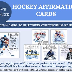 30 cartes imprimables d'affirmation positive pour les enfants, estime de soi, confiance, cartes de motivation, jeunes athlètes, hockey, téléchargement numérique