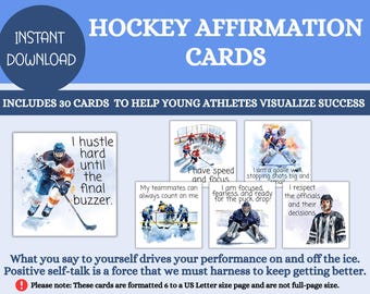 子ども、自尊心、自信、モチベーションカード、若いアスリート、ホッケー向けの 30 枚の印刷可能な肯定カード、デジタル ダウンロード