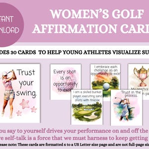 30 cartes d'affirmation positive à imprimer pour enfants, estime de soi, confiance en soi, cartes de motivation, jeunes athlètes, golf pour femmes, téléchargement immédiat