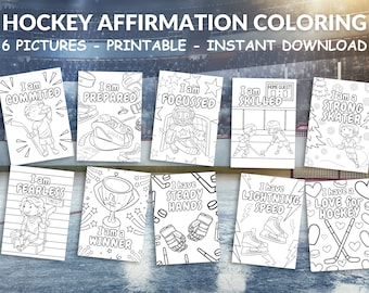 Hockey Positive Affirmation Printable Cards, Kids Affirmation Cards, Positive Affirmation Cards to Color, Motivational Coloring Cards Kids
