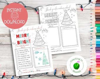 Printable Thank You For Making School Merry and Bright, Teacher Christmas, Teacher Christmas Card, Teacher Christmas Gift
