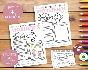 Mother’s Day Printable Gift, Mother's Day Coloring Pages, Mother's Day Card, Thank You Mom Booklet, Bonus Coupon Book, Instant PDF Download
