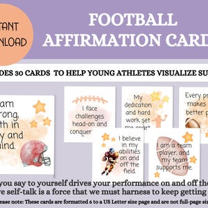 30 druckbare positive Affirmationskarten für Kinder, Selbstwertgefühl, Vertrauen, Motivationskarten, junge Athleten, American Football, Football