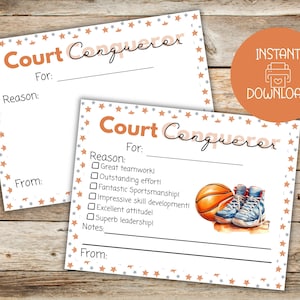 Basketbalspeler van het spel, complimentenkaarten, coachcommunicatiekaart, opschepkaart, basketbalcertificaat, basketbalkaart