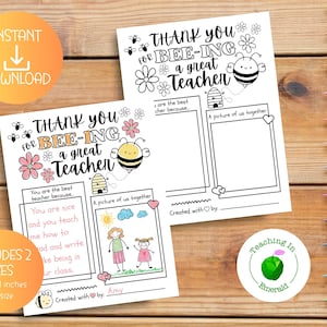 Enseignant, remerciement du directeur d'école à imprimer, cadeau de la semaine d'appréciation des enseignants, cadeau de remerciement pour l'enseignant, pages à colorier, téléchargement PDF instantané, abeille