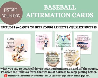 30 carte di affermazione positiva stampabili per bambini, autostima, fiducia, carte motivazionali, giovani atleti, baseball