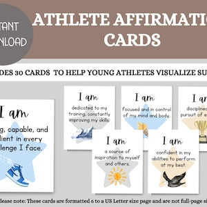 30 cartes d'affirmation positive à imprimer pour les enfants, l'estime de soi, la confiance en soi, les cartes de motivation et les jeunes athlètes