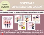 30 Printable Positive Affirmation Cards for Kids, Self Esteem, Confidence, Motivational Cards, Young Athletes, Softball, Instant Download