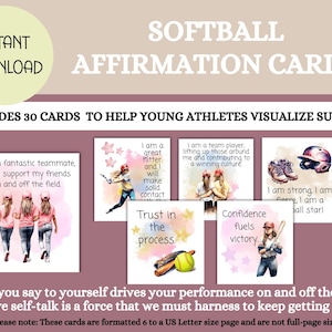 30 druckbare positive Affirmationskarten für Kinder, Selbstwertgefühl, Vertrauen, motivierende Karten, junge Sportler, Softball, Instant Download