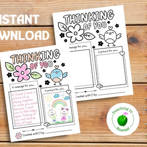 NOUVELLE version imprimable « Je pense à vous », page à colorier imprimable, feuille de coloriage pour enfant, livre de coloriage pour la classe, PDF, téléchargement