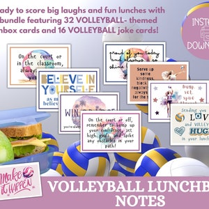 Notas de la lonchera de voleibol para niños, Afirmaciones positivas, Notas alentadoras para niños, Descarga instantánea de PDF Notas del almuerzo