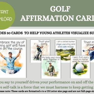 30 cartes d'affirmations positives imprimables pour enfants, estime de soi, confiance en soi, cartes de motivation, jeunes athlètes, golf, téléchargement immédiat