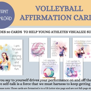 30 cartes d'affirmation positive à imprimer pour les enfants, l'estime de soi, la confiance en soi, les cartes de motivation, les jeunes athlètes, le volley-ball, le téléchargement immédiat