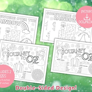 Wizard of Oz Film Musical Inspired Printable Activity Sheet Placemat, Wizard of Oz Colouring Page, Kids Party Table Activity Page Download.