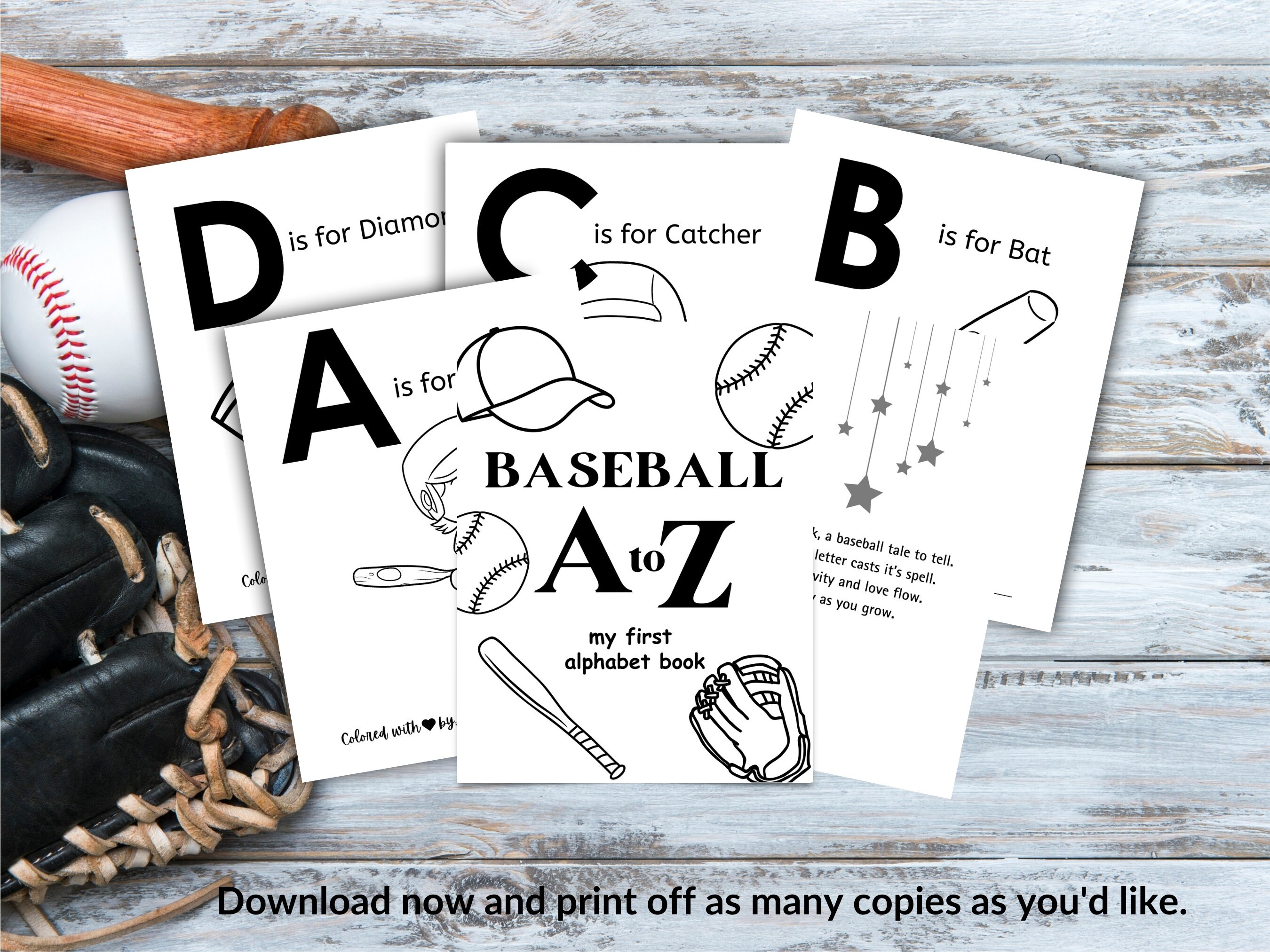 Baseball ABC Book Baby Shower, Alphabet Book Baby Shower, ABC Coloring ...