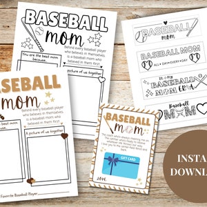 Apprezzamento della mamma del baseball, regalo di compleanno, stampabile per la festa della mamma, porta carte regalo segnalibro per la festa della mamma, pacchetto festa della mamma, regalo di baseball