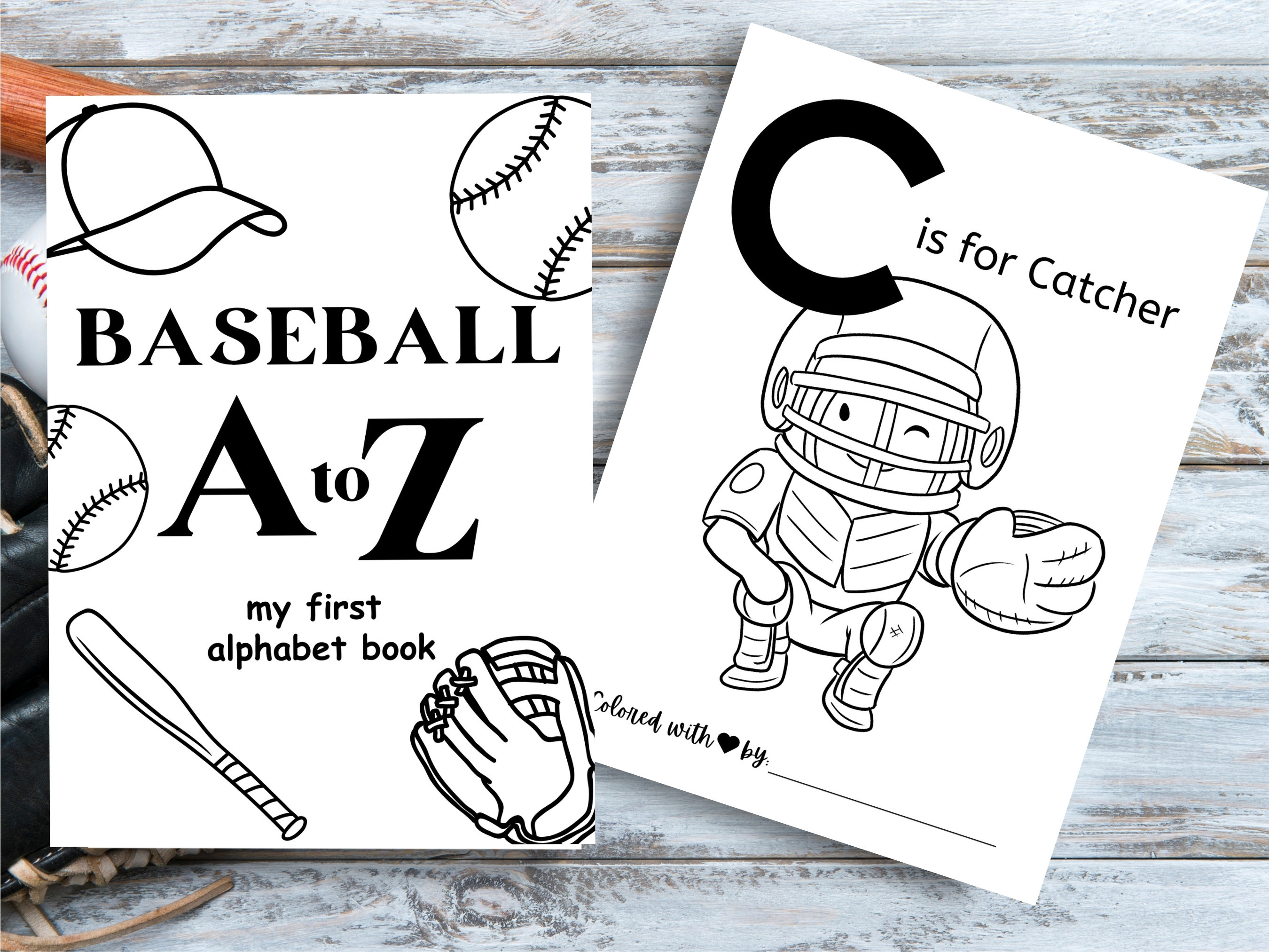 Baseball ABC Book Baby Shower, Alphabet Book Baby Shower, ABC Coloring ...