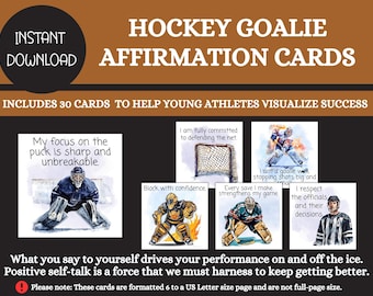 30 Printable Positive Affirmation Cards for Kids, Self Esteem, Confidence, Motivational Cards, Young Athletes, Hockey Goalie, PDF Download
