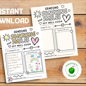 Printable get well soon, printable coloring page, kid coloring sheet, classroom coloring book, PDF, Download