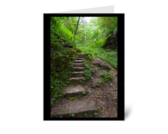 Forest Stairs, Nature Greeting Card blank inside with envelope 100% PC recycled FSC Certified paper made with wind-power A2 size