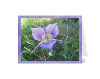 Purple Flower, Nature Greeting Card blank inside with envelope 100% PC recycled paper FSC certified made with wind-power