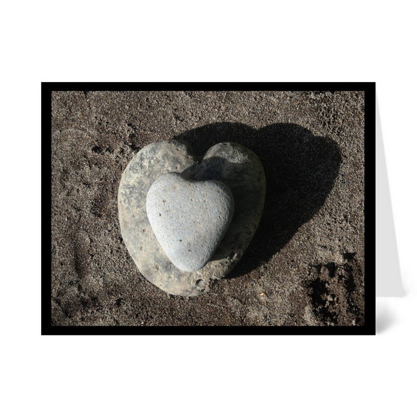 Heart Rocks, Valentines Nature Greeting Card blank inside with envelope 100% PC recycled FSC Certified paper made with wind-power A2 size