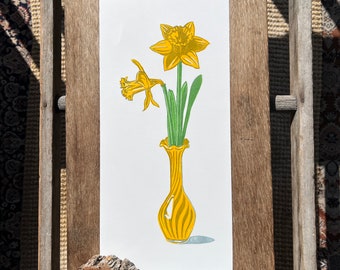 Stampa su linoleum in edizione limitata di Daffodils per la Giornata della Terra