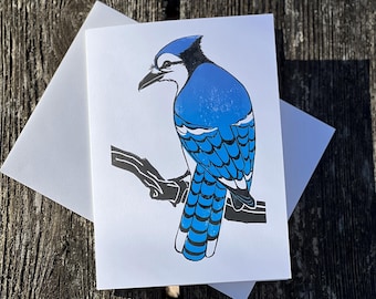 Tarjeta de felicitación en linóleo de Blue Jay