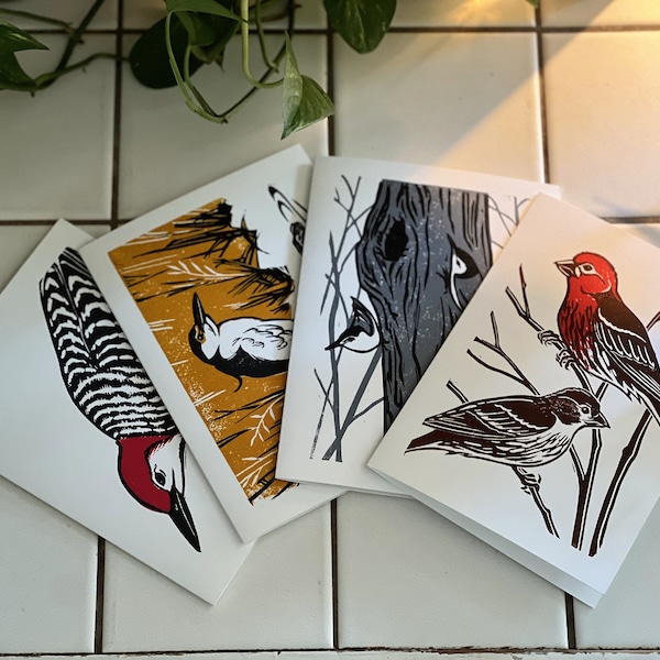 Ontario Birds Greeting Cards, Handmade Linoprints, 4 styles