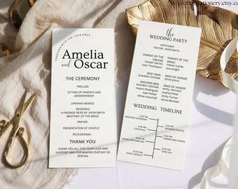 Simple Wedding Program Template|Modern Monogram Design |Elegant Wedding Ceremony Program|Printable|Editable|INSTANT Download| Canva Template