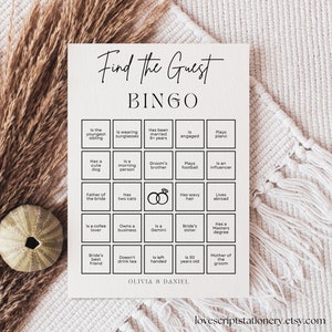 Encuentra el bingo para invitados, Tarjeta de juego de ducha minimalista, Juego Conócete, Edita con Canva, WLP-SIL 5424
