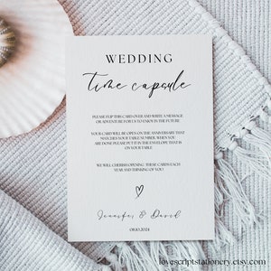 Modello di segno di capsula del tempo per matrimoni, messaggio per i coniugi, messaggio per l’anniversario di matrimonio, segno di grafia moderna fai da te, download modificabile BL46