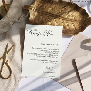 Plantilla de carta de agradecimiento de boda, caligrafía de boda elegante, nota de agradecimiento de mesa de boda, imprimible, editable, descarga instantánea de Canva