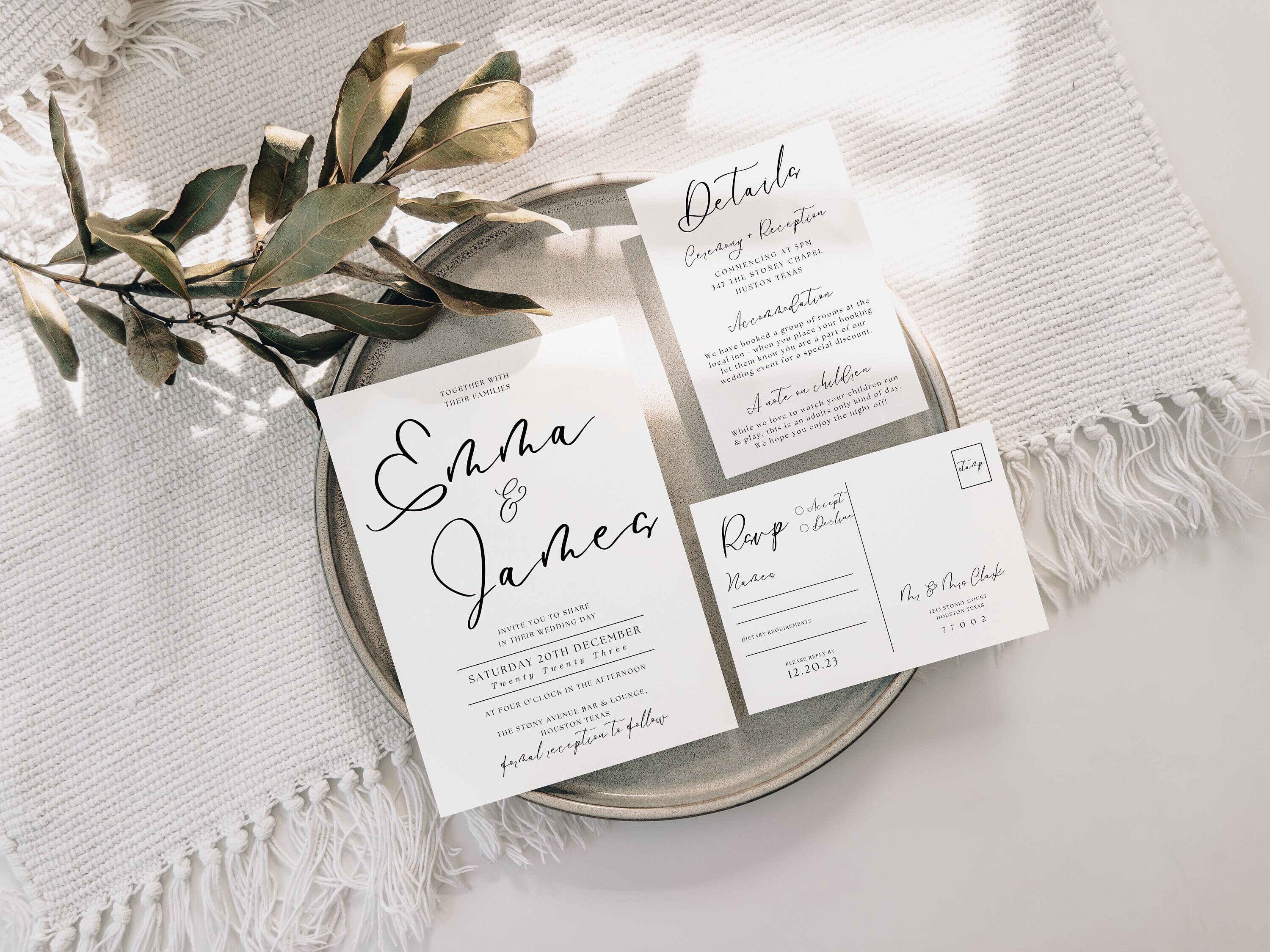 Wedding Invitation Suite Templates, Elegant Simple Classic, RSVP