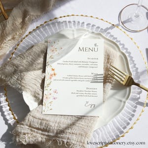 Wildblumen Menü Vorlage |Hochzeitsmenü Boho Blumen |Hochzeitsmenü Modern Floral Bridal Shower| Menu Druckbares Sommer-Hochzeits-Menü