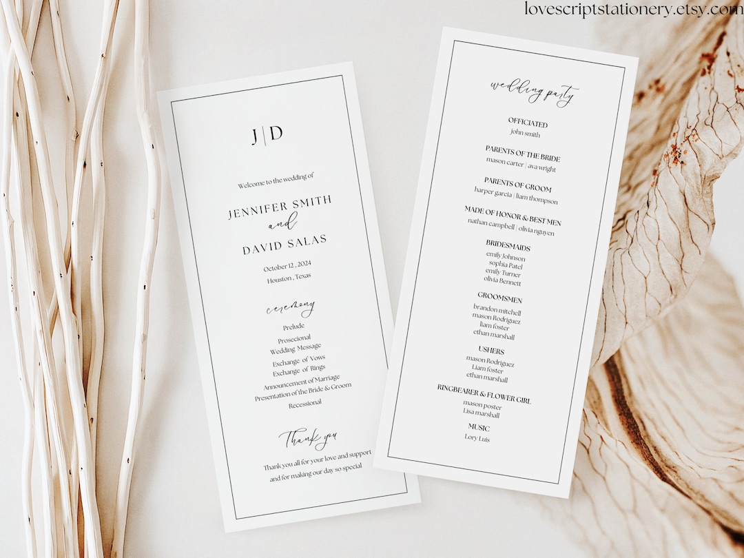 Wedding Program Template|monogram & Border|elegant Wedding Ceremony ...
