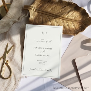 Speichern Sie die Datumsvorlage| Monogramm & Rand| Elegante Save-Our-Date-Karte| Druckbar| Bearbeitbar| Canva SOFORT-Download